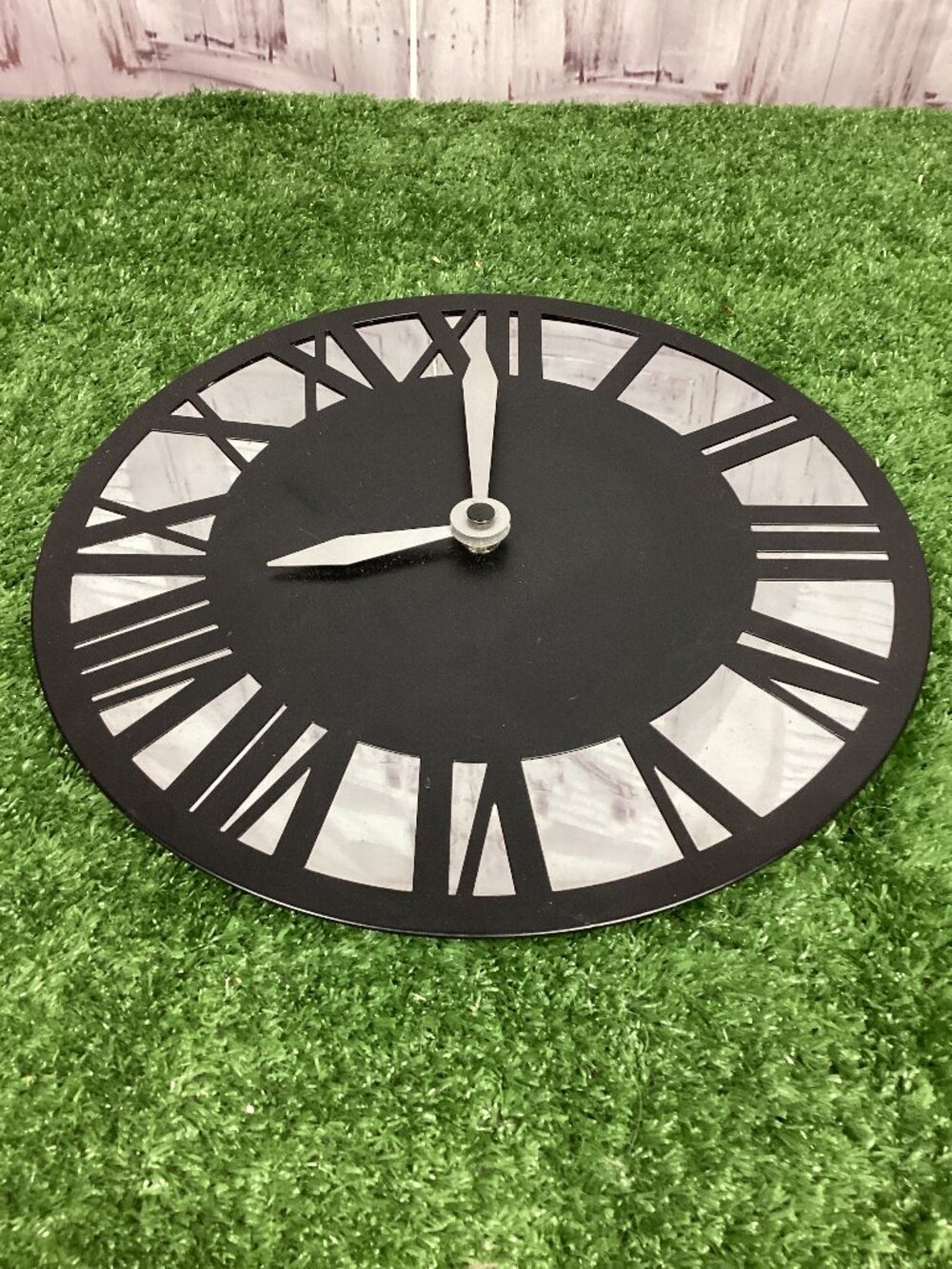 Black Art Deco Wall Clock Roman Numeral Mirror Round